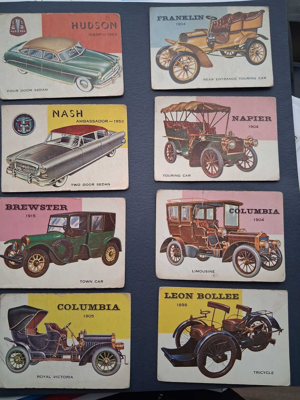 Topps Vintage Classic Car Collectible Cards - Green, Yellow, Pink, Brown, Cream